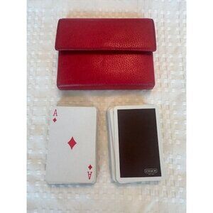 Coach Red Leather Card Holder With Two Deck Of Cards 4"x3" GUC